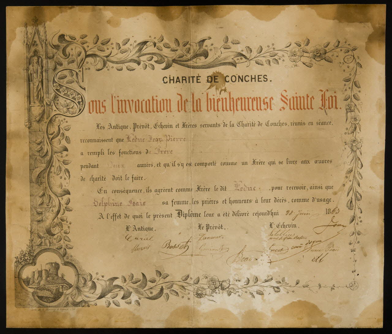 Hérissey A. brevet CHARITE DE CONCHES. Evreux 1863 1944.1.6 Photo