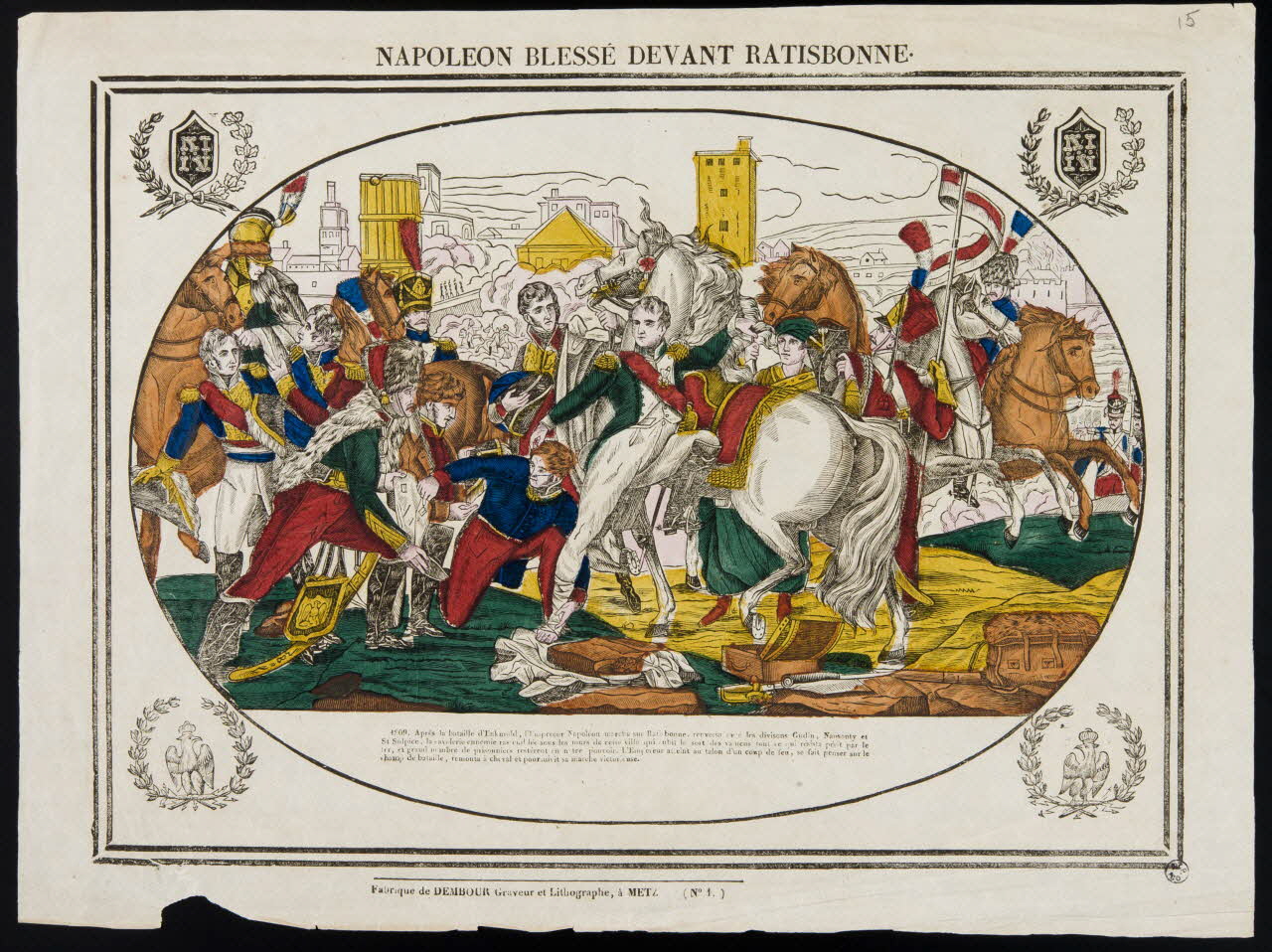 Adrien N. Dembour estampe NAPOLEON BLESSE DEVANT RATISBONNE. 1835-1840 1944.12.1 Photo
