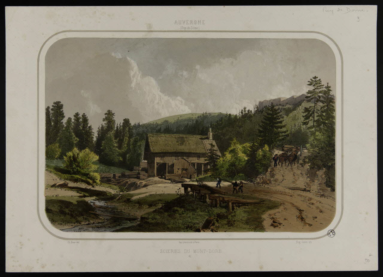 Eugène Cicéri ; Bour Charles estampe AUVERGNE  (Puy-de-Dôme)  SCIERIES DU MONT-DORE. Paris 1851 1944.12.20 Photo