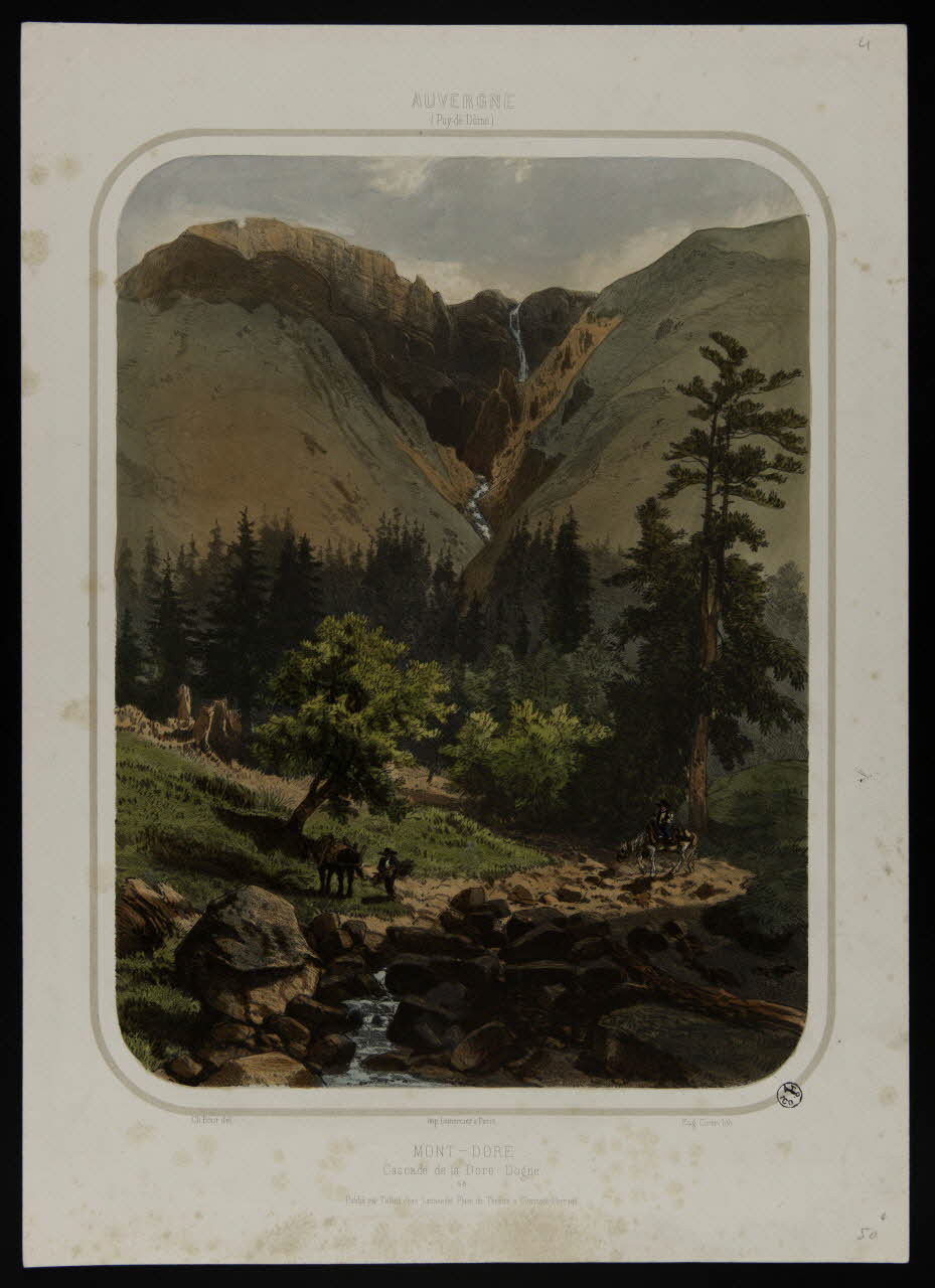 Eugène Cicéri ; Bour Charles ; Talbo estampe AUVERGNE  (Puy-de-Dôme)  MONT-DORE  Cascade de la Dore-Dogne. Clermont-Ferrand 1851 1944.12.21 Photo