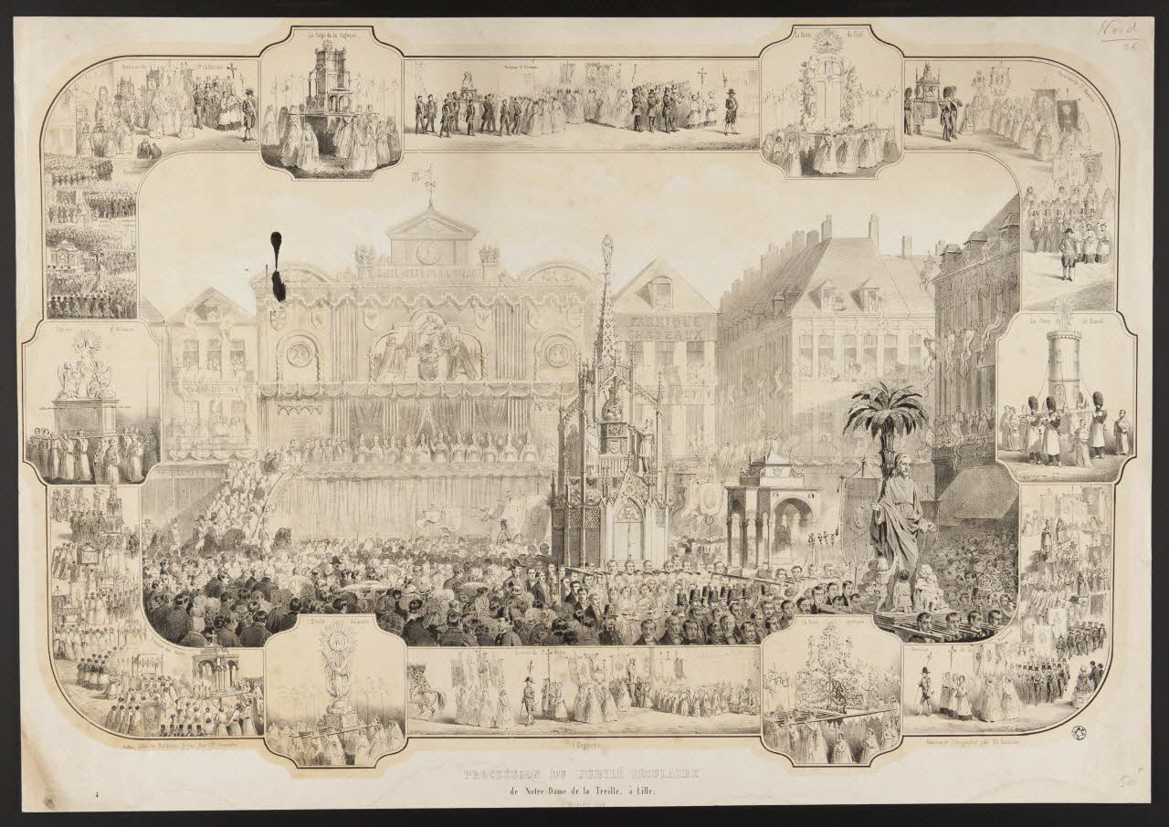 estampe PROCESSION DU JUBILE SECULAIRE  de Notre-Dame de la Treille, à Lille. 1944.12.23 Photo
