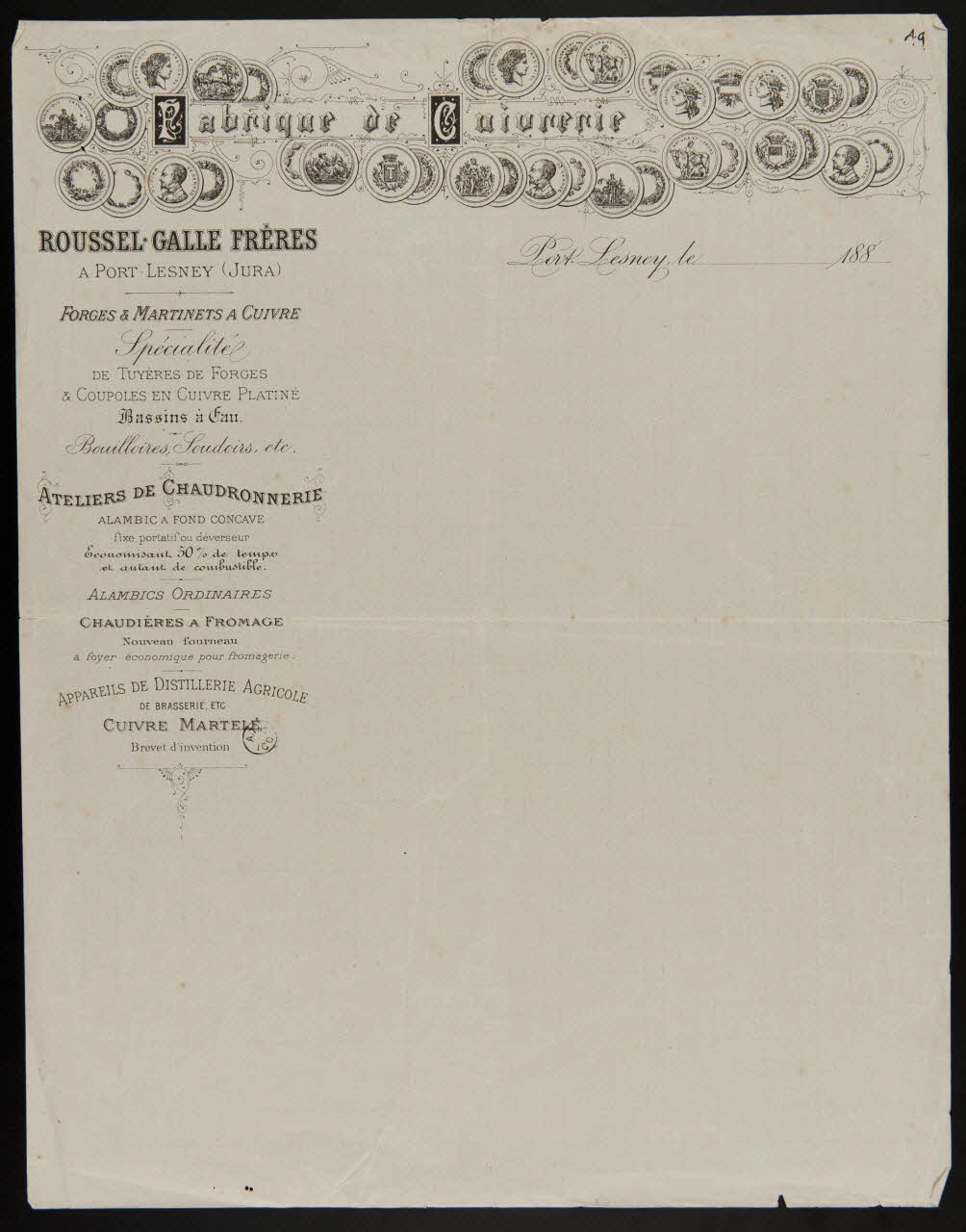 estampe Fabrique de Cuivrerie  ROUSSEL-GALLE FRERES  A PORT-LESNEY (JURA) 1944.17.3.2 Photo