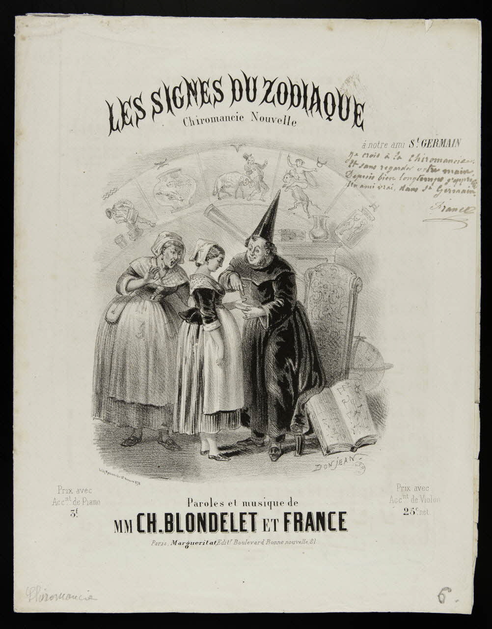 Donjean Gustave ; Mansard ; Margueritat chanson LES SIGNES DU ZODIAQUE  Chiromancie Nouvelle Paris 1860 1944.2.129 Photo