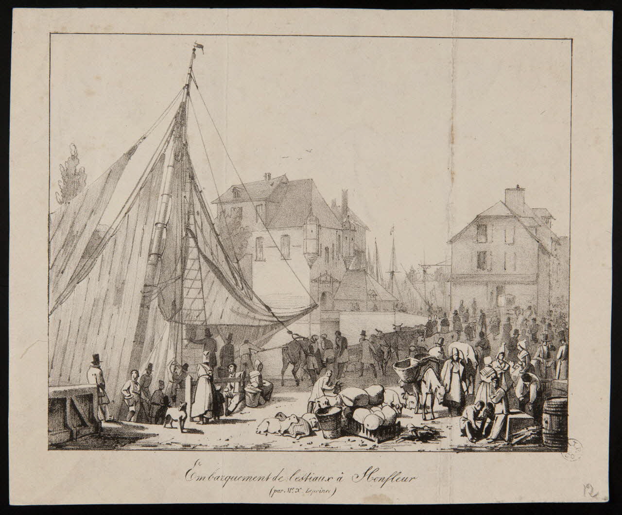 Auguste Xavier Leprince estampe Embarquement de bestiaux à Honfleur 1824 1944.2.138 Photo