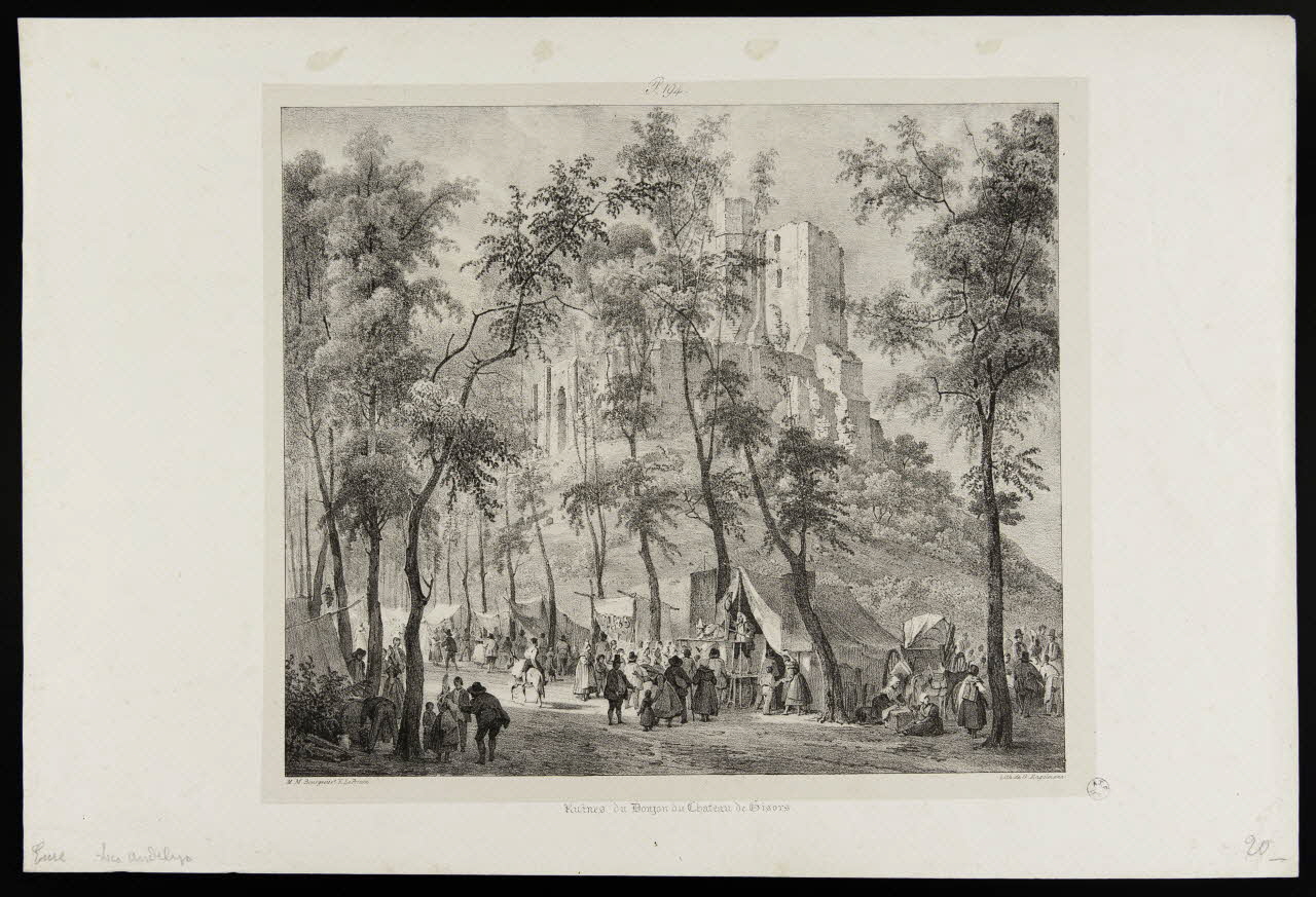 Bourgeois ; Auguste Xavier Leprince ; Godefroy Engelmann illustration Ruines du Donjon du Château de Gisors 1825 1944.2.151 Photo