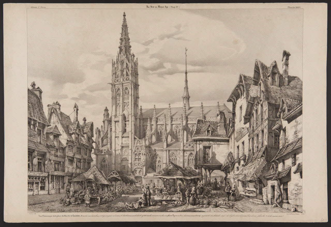 Herson Emile Antoine François ; Thierry Frères illustration Vue Pittoresque de la place du Marché de Caudebec. (Normandie) 1841 1944.2.152 Photo