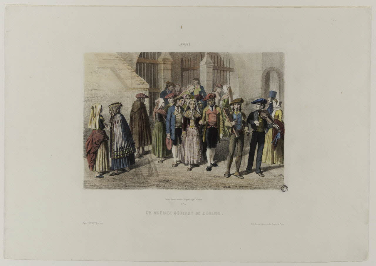 Maurice C. ; Becquet ; F. Sinnett estampe LARUNS.  UN MARIAGE SORTANT DE L'EGLISE. Paris 1850 1944.2.213 Photo