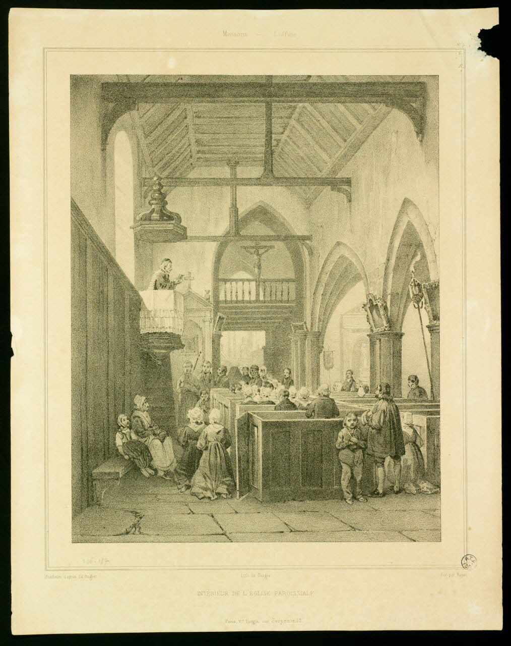 J. Monthelier ; Adolphe Bayot ; Edouard Pingret estampe Maisons-Laffitte.  INTERIEUR DE L'EGLISE PAROISSIALE. 1825-1835 1944.2.227 Photo