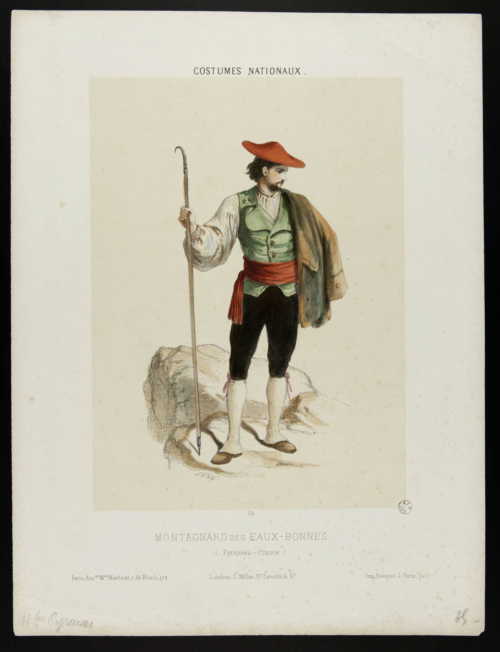 Louis Morel-Retz ; Stop ; Martinet ; Mill estampe COSTUMES NATIONAUX.  MONTAGNARD DES EAUX-BONNES. Londres 1865-1875 1944.2.60 Photo