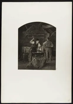 Fischer Gottlob ; Leleux Armand estampe Intérieur de forge 1852 1944.21.23 Photo