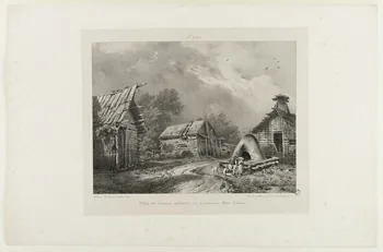 Louis Jules Frédéric Villeneuve ; Victor Adam ; Godefroy Engelmann estampe Village des Baraques. habitations des Charbonniers Franc-Comtois. Paris 1829 1944.21.4 Photo