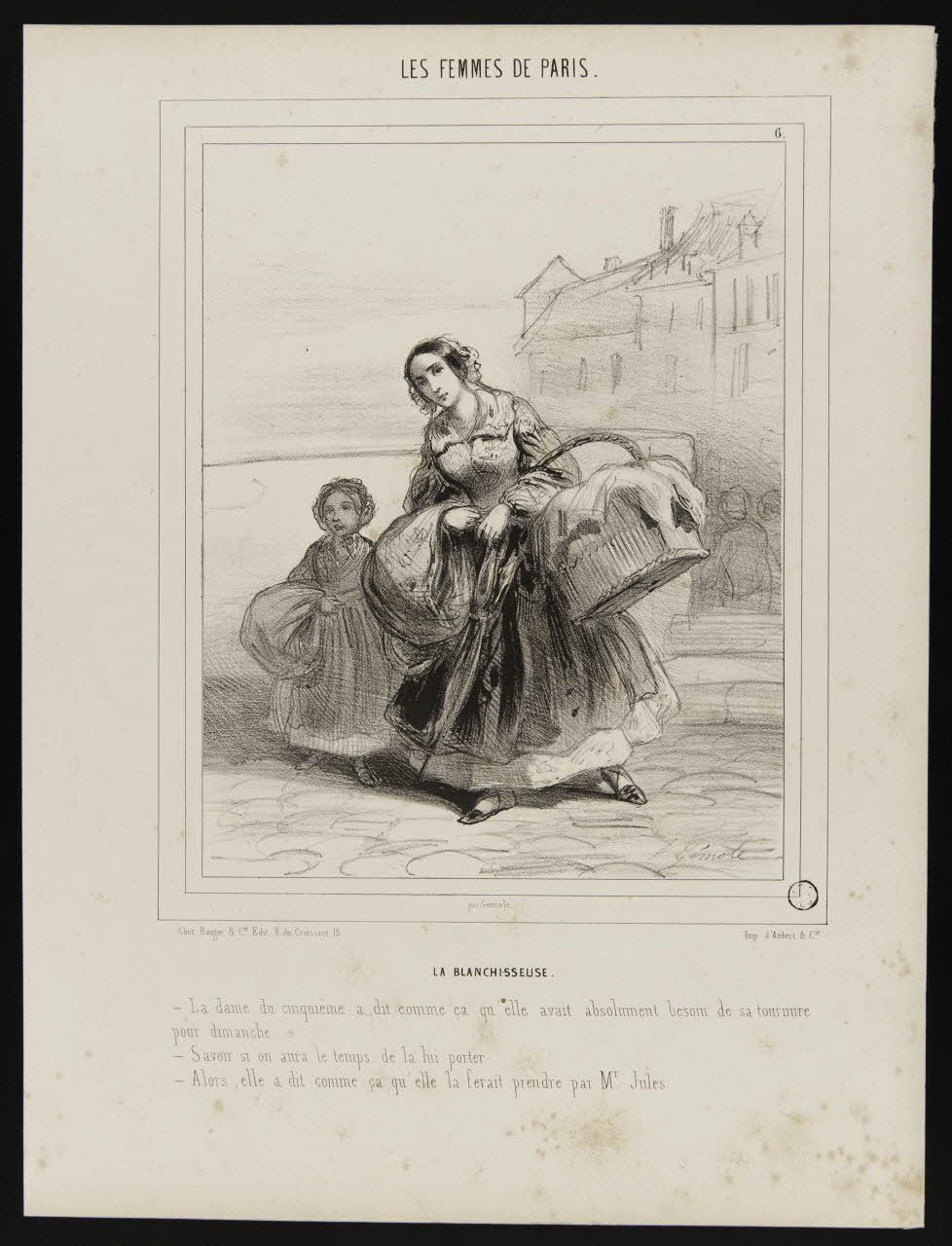 Alfred André Géniole ; Aubert et Cie ; Bauger Et Cie estampe LES FEMMES DE PARIS.  LA BLANCHISSEUSE. Paris 1841 1944.21.5 Photo