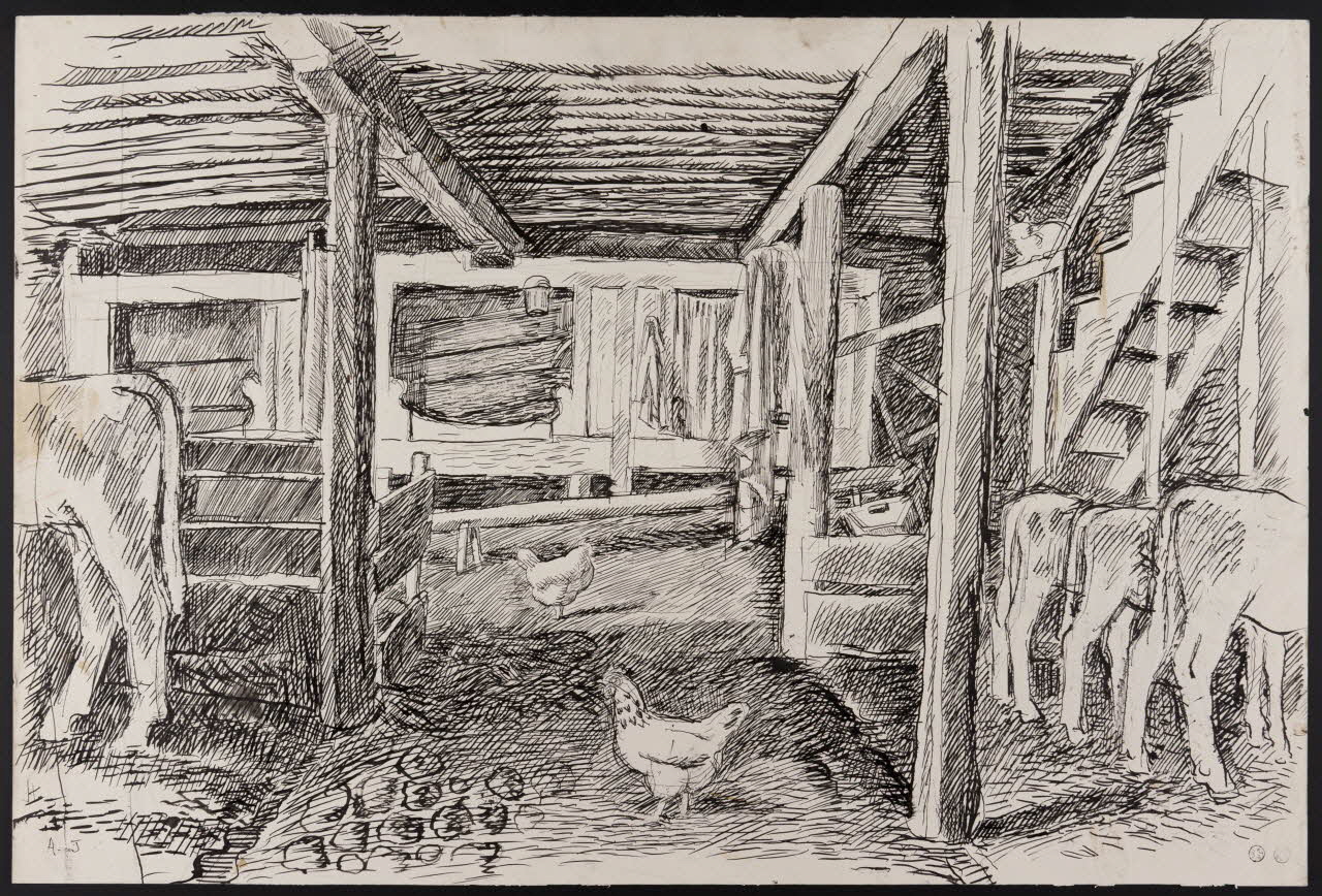 Jean Amblard dessin double face Ecuries aux granges à Rochefort-Montagne 1944 1944.3.10 Photo