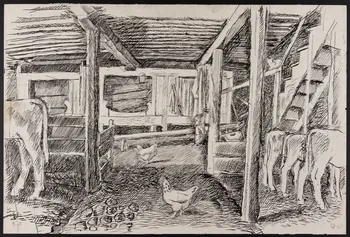 Jean Amblard dessin double face Ecuries aux granges à Rochefort-Montagne 1944 1944.3.10 Photo