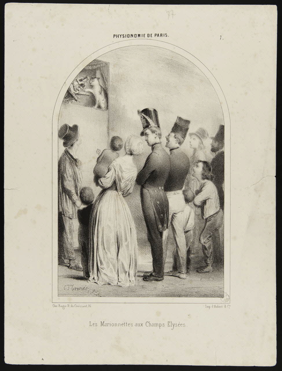 Edouard Traviès ; Aubert et Cie ; Bauger Et Cie estampe Les Marionnettes aux Champs Elysées. Paris 1845-1855 1944.5.1 Photo