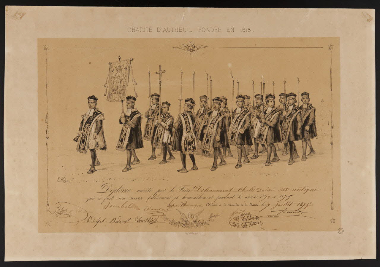 Victor Adam diplôme CHARITE D'AUTHEUIL, FONDEE EN 1618. Paris 1860 1944.8.7 Photo