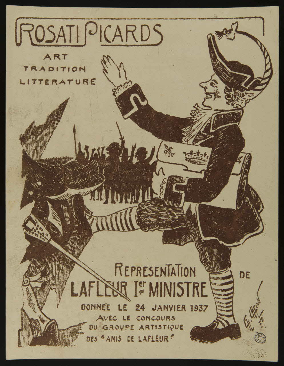 estampe REPRESENTATION  DE  LAFLEUR Ier MINISTRE 1945.1.25 Photo