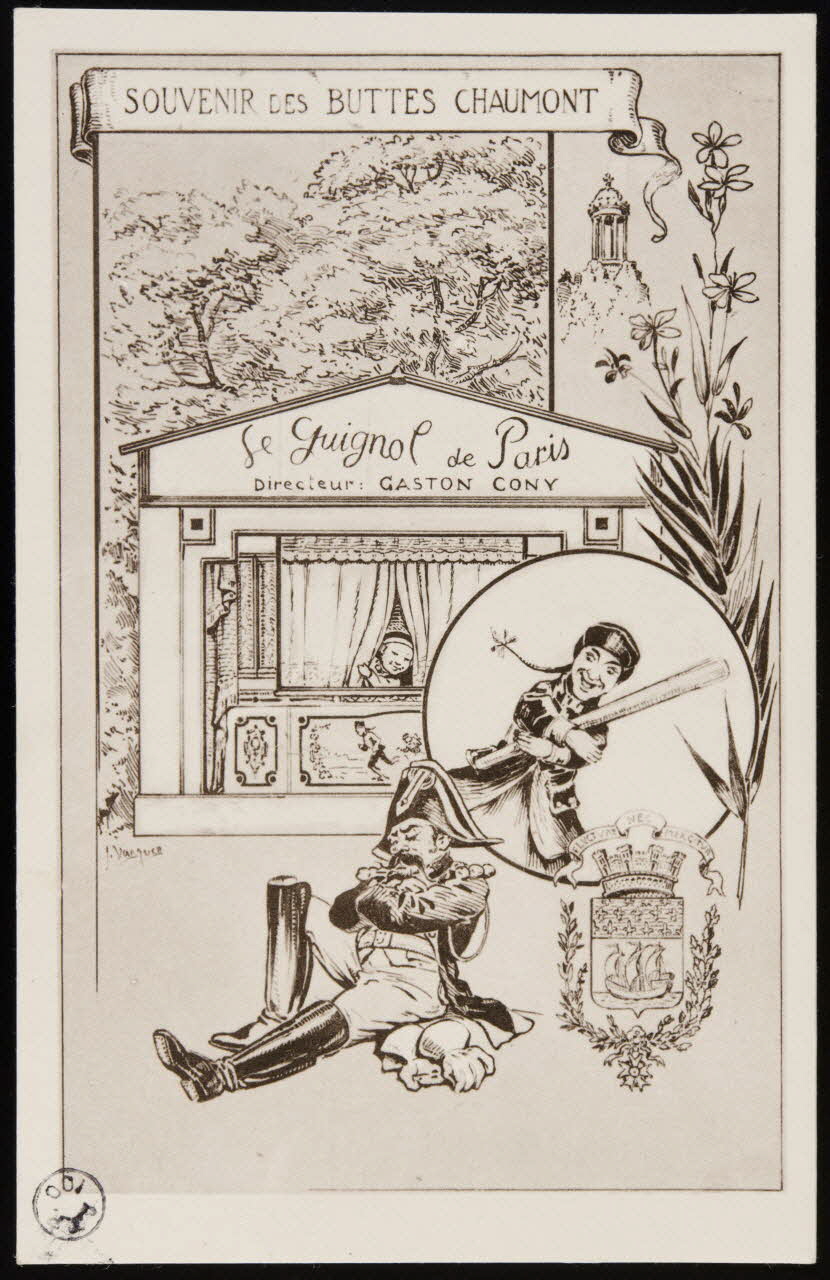 estampe SOUVENIR DES BUTTES CHAUMONT  Le Guignol de Paris 1945.1.9 Photo