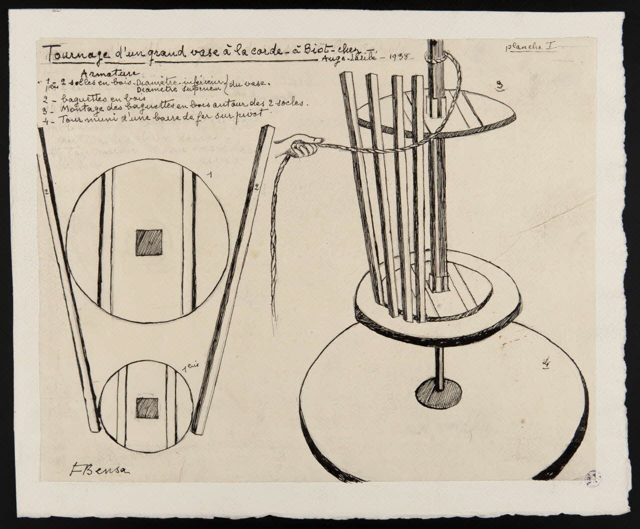 Francine Cappatti-Bensa dessin Tournage d'un grand vase à la corde - à Biot. Biot 1938 1945.13.1 Photo