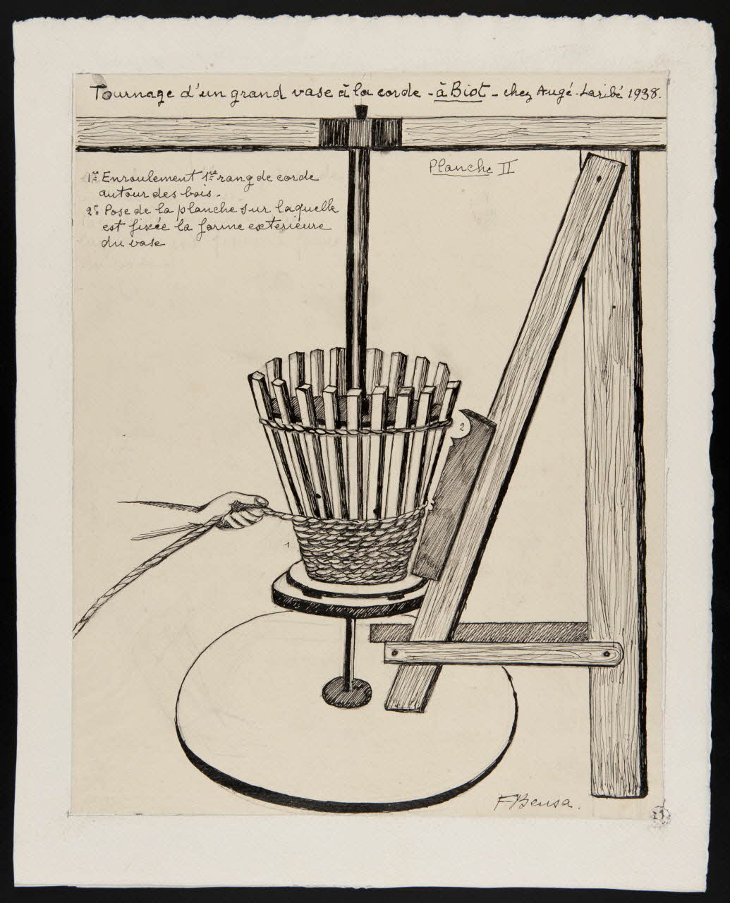 Francine Cappatti-Bensa dessin Tournage d'un grand vase à la corde - à Biot - chez Augé-Laribé 1938. Biot 1938 1945.13.2 Photo
