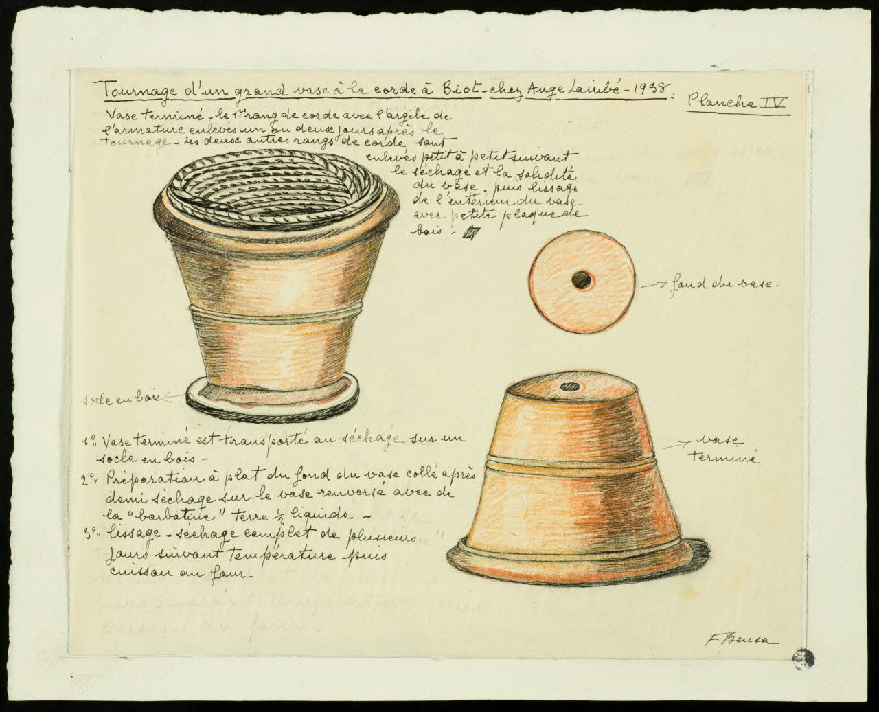 Francine Cappatti-Bensa dessin Tournage d'un grand vase à la corde à Biot - chez Auge Larribé - 1938 Provence-Alpes-Côte d'Azur, France 1945 1945.13.4 Photo