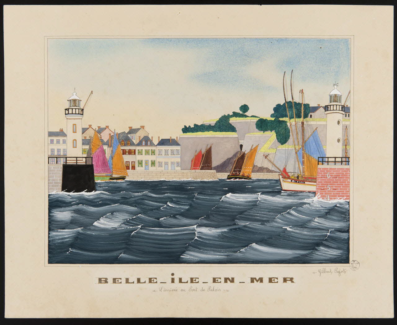 Pajot Gilbert dessin BELLE-ILE-EN-MER  "L'arrivée au Port de Palais" 1945 1945.9.2 Photo