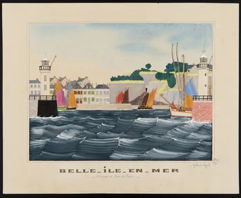Pajot Gilbert dessin BELLE-ILE-EN-MER  "L'arrivée au Port de Palais" 1945 1945.9.2  Photo