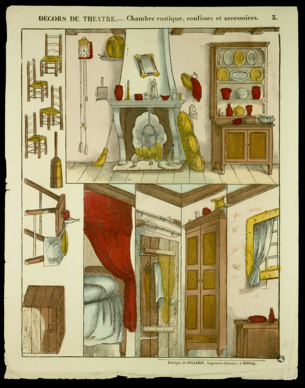 estampe DECORS DE THEATRE. - Chambre rustique, coulisses et accessoires. 1945.9.8 Photo