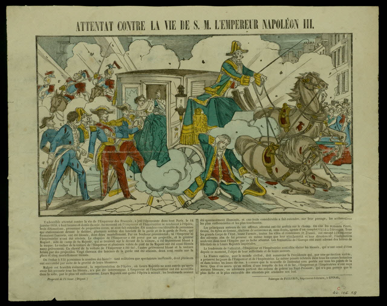 estampe ATTENTAT CONTRE LA VIE DE S.M. L'EMPEREUR NAPOLEON III. 1946.106.58 Photo