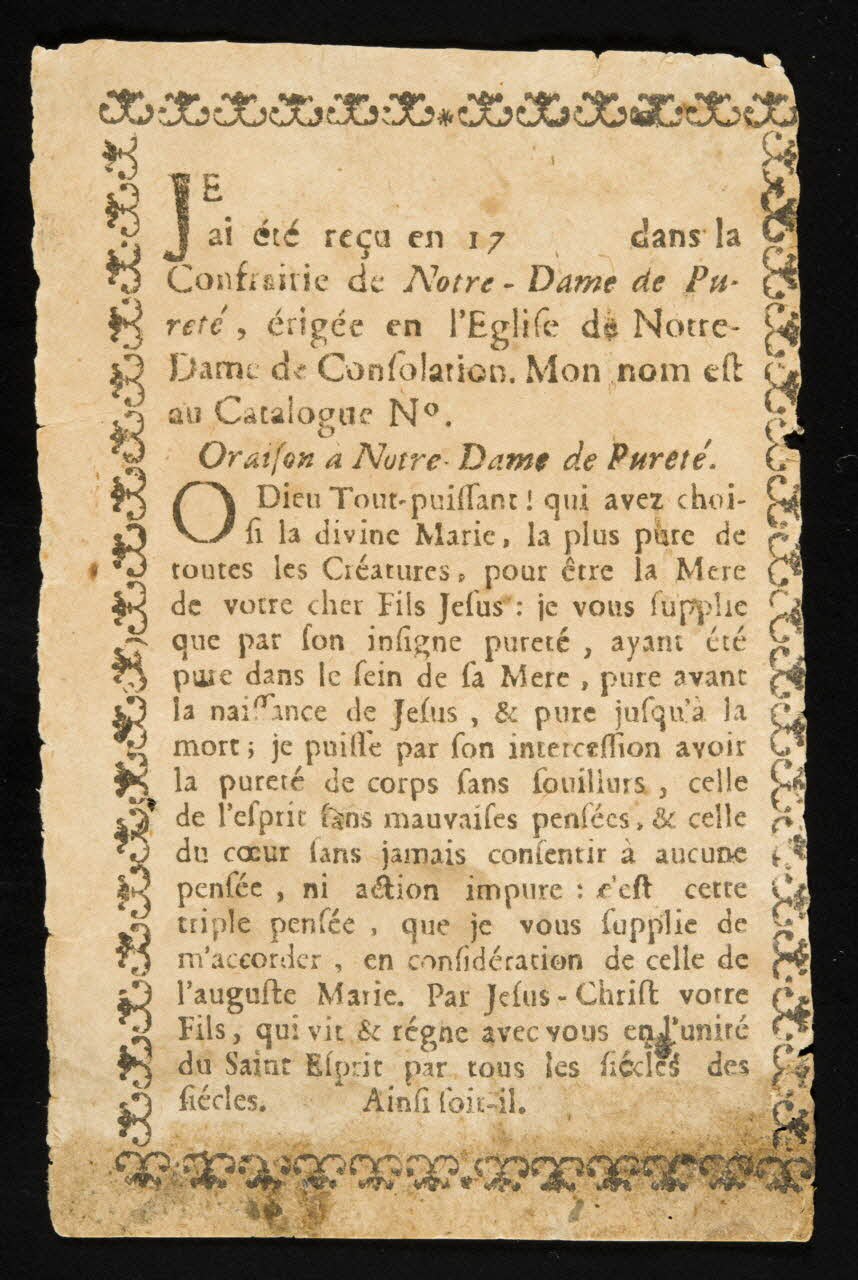 certificat de baptême Oraison à Notre-Dame de Pureté 1946.122.16.2 Photo