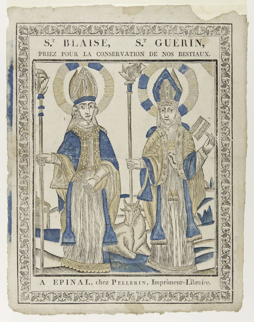 imagerie ancienne ST. BLAISE, ST. GUERIN,  PRIEZ POUR LA CONSERVATION DE NOS BESTIAUX. 1946.122.5 Photo
