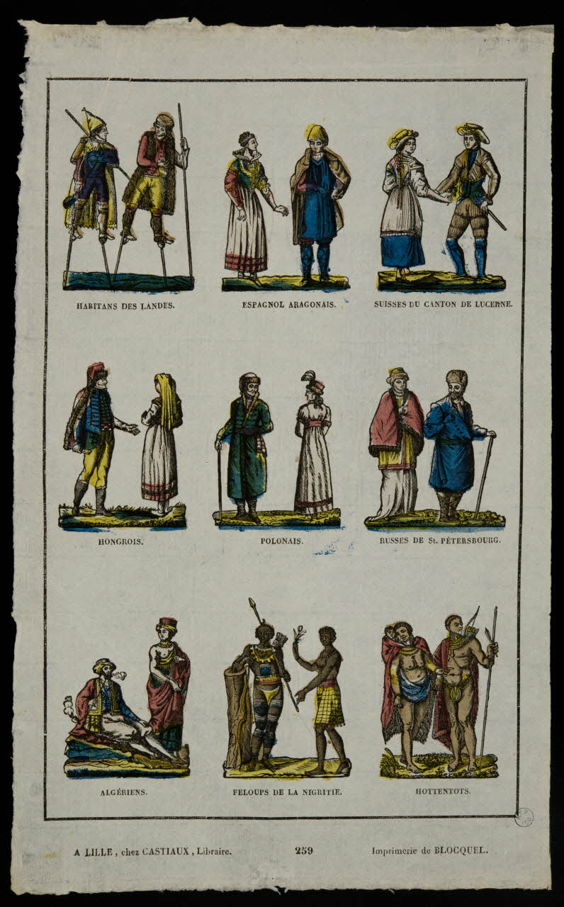 Jean-Baptiste Castiaux ; Simon-François Blocquel imagerie ancienne Planche d'indigènes Lille 1809-1837 1947.10.2 Photo