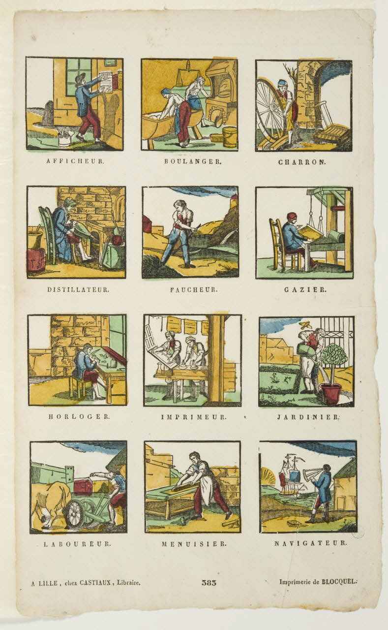 Jean-Baptiste Castiaux ; Simon-François Blocquel imagerie ancienne Planche de petits métiers Lille 1809-1837 1947.10.4 Photo