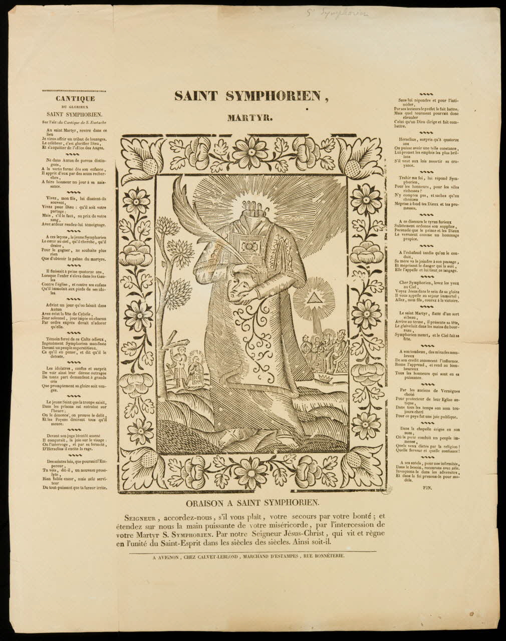 Calvet-Leblond estampe SAINT SYMPHORIEN,  MARTYR. Avignon 1835 1947.17.11 Photo