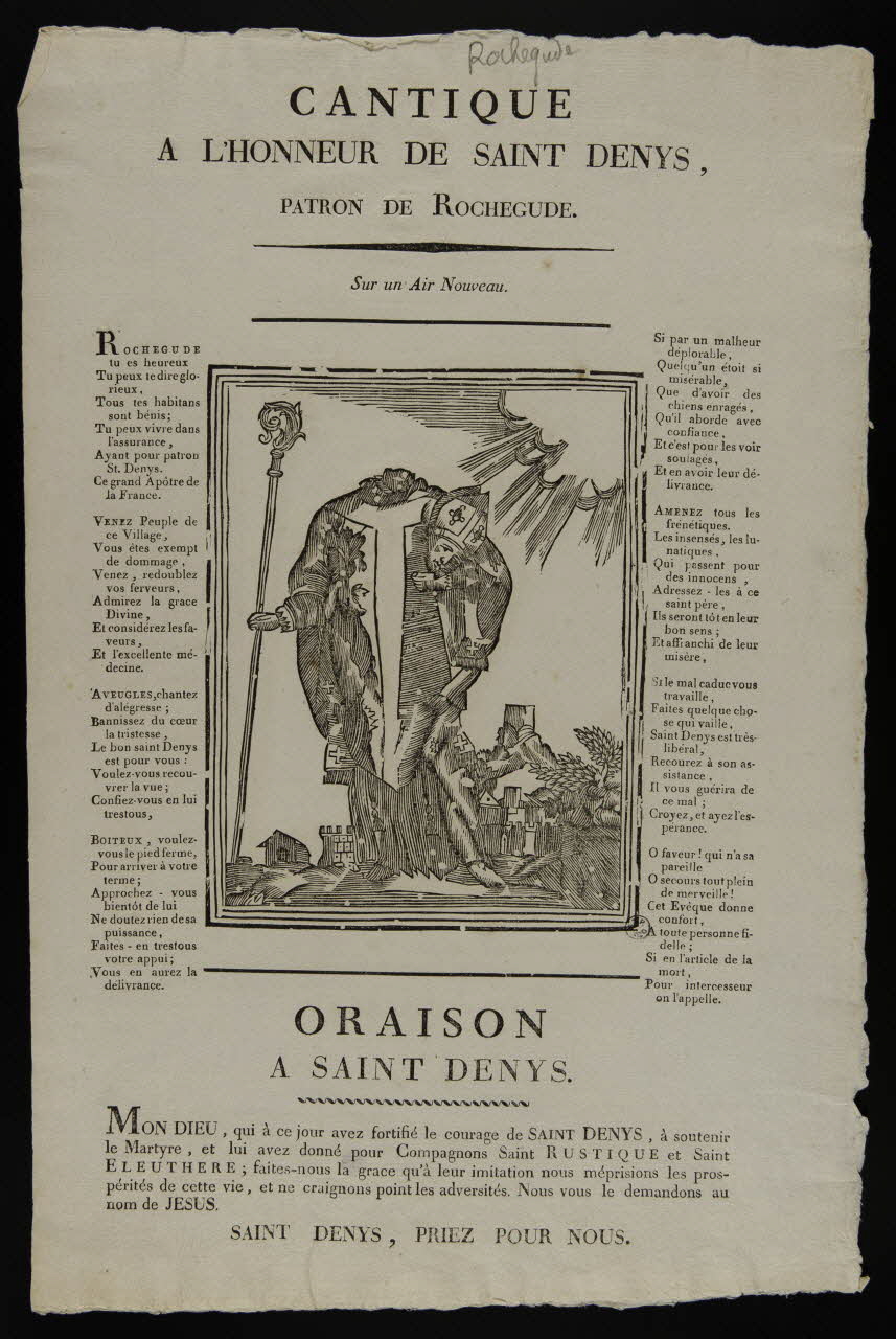 imagerie ancienne CANTIQUE  A L'HONNEUR DE SAINT DENYS,  PATRON DE ROCHEGUDE 1947.17.12 Photo