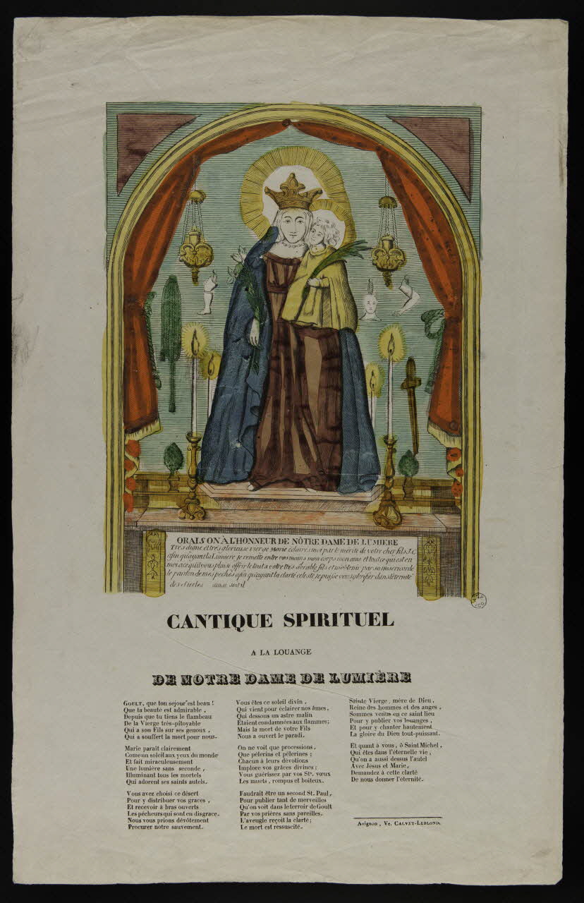 estampe CANTIQUE SPIRITUEL  A LA LOUANGE  DE NOTRE DAME DE LUMIERE 1947.17.9 Photo