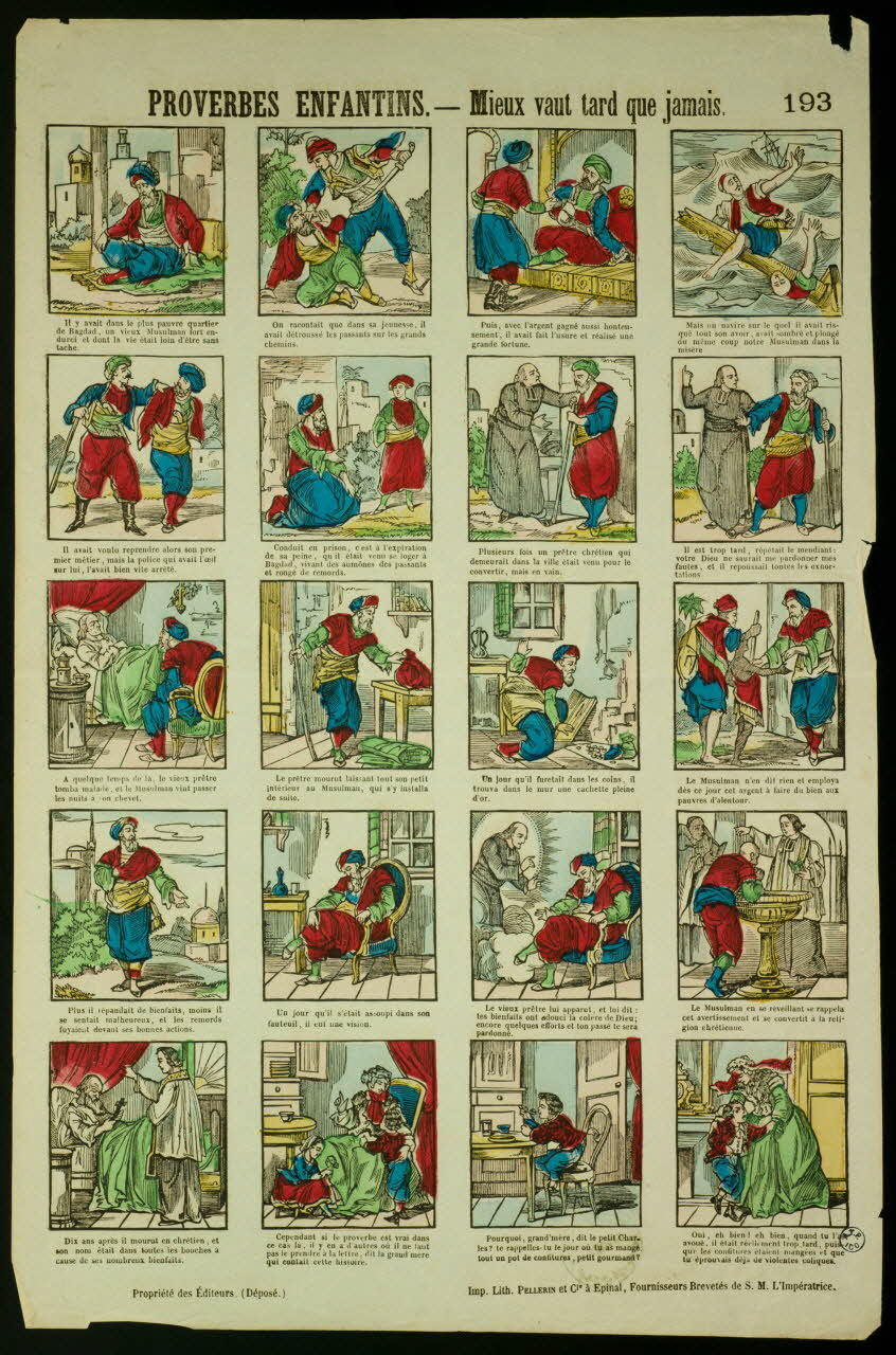Pellerin imagerie ancienne PROVERBES ENFANTINS. - Mieux vaut tard que jamais. Lorraine, France 1867 1947.22.147 Photo
