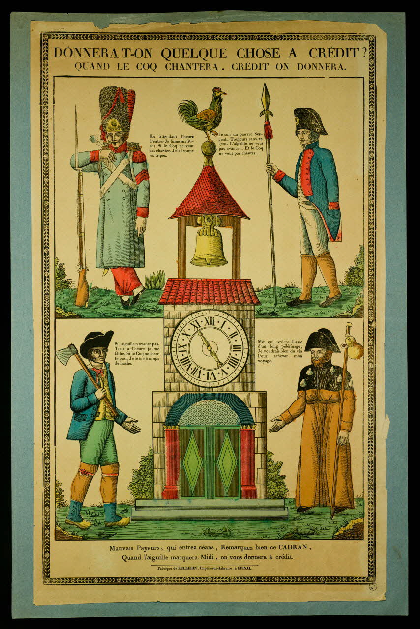 imagerie ancienne DONNERA T-ON QUELQUE CHOSE A CREDIT?  QUAND LE COQ CHANTERA, CREDIT ON DONNERA. 1947.22.218 Photo
