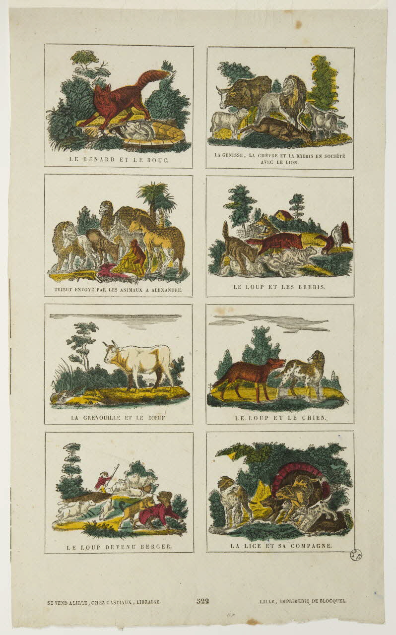 Jean-Baptiste Castiaux ; Simon-François Blocquel imagerie ancienne Planche de fables Lille 1809-1837 1947.31.1 Photo