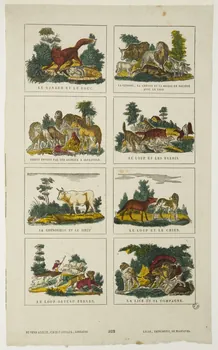 Jean-Baptiste Castiaux ; Simon-François Blocquel imagerie ancienne Planche de fables Lille 1809-1837 1947.31.1 Photo