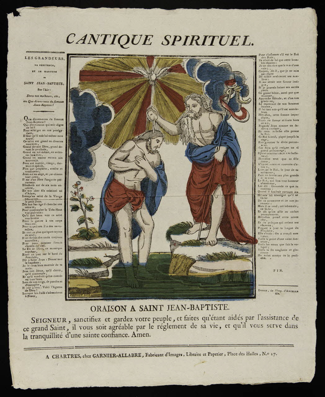 Fleuret ; Jacques-Pierre Garnier-Allabre ; Pierre Mignard ; Jean-Jacques Ancelle imagerie ancienne CANTIQUE SPIRITUEL  ORAISON A SAINT JEAN-BAPTISTE. Centre-Val de Loire, France 1822-1823 1948.18.130 Photo