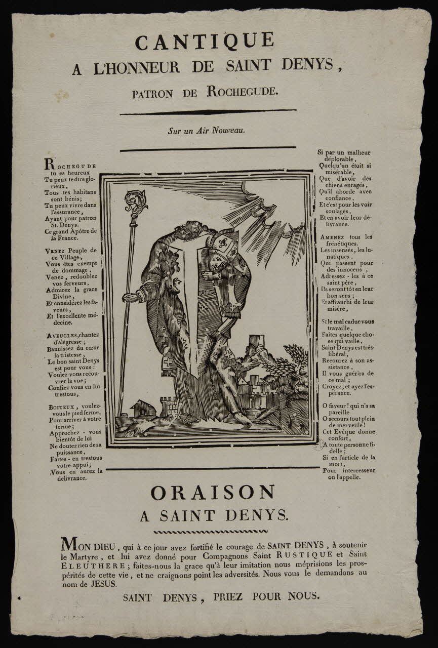 imagerie ancienne CANTIQUE  A L'HONNEUR DE SAINT DENYS,  PATRON DE ROCHEGUDE. 1948.18.25 Photo