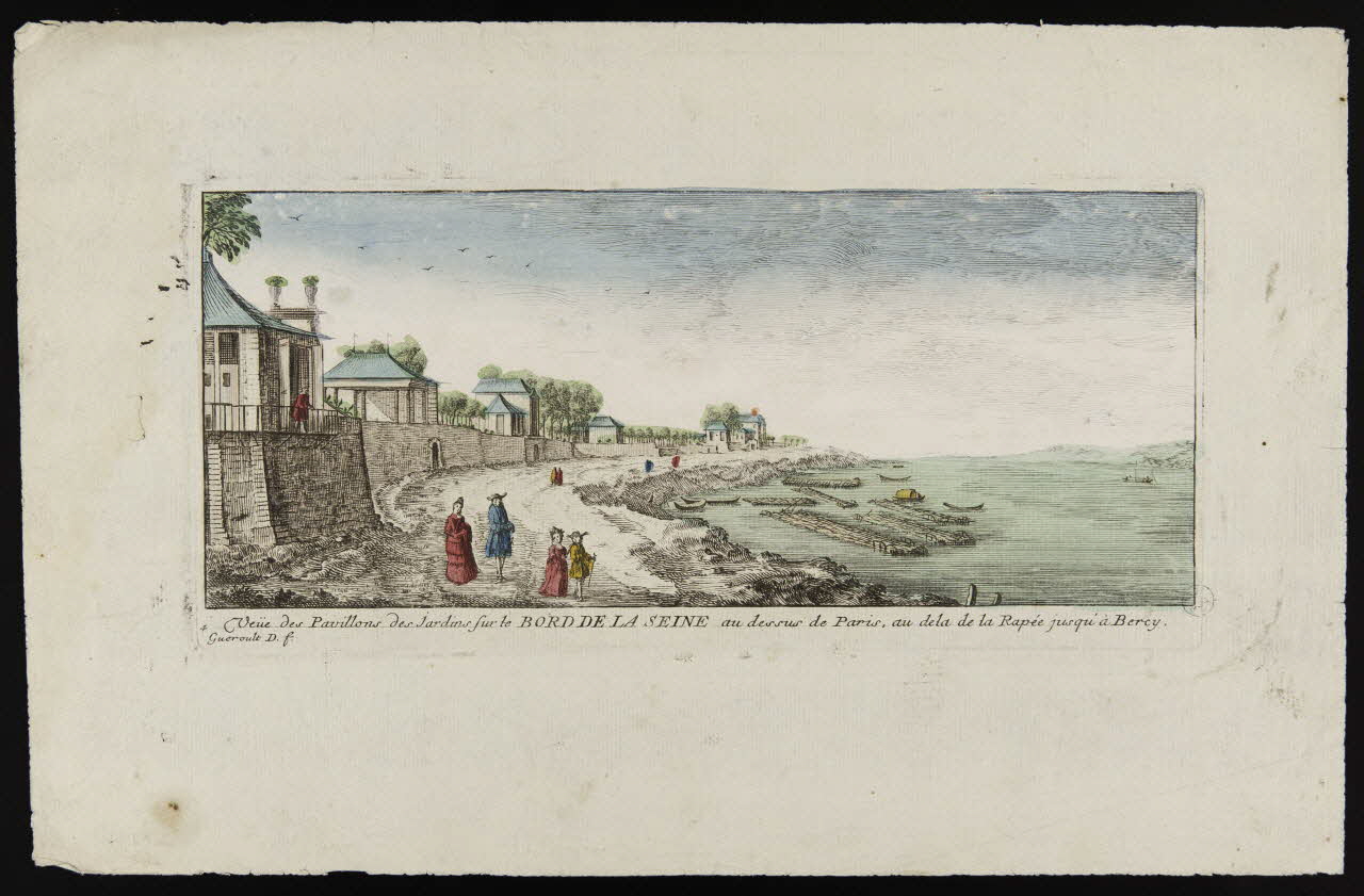 imagerie ancienne Veüe des Pavillons des Jardins sur le BORD DE LA SEINE au dessus de Paris, au dela de la Rapée jusqu'à Bercy. 1948.18.80 Photo