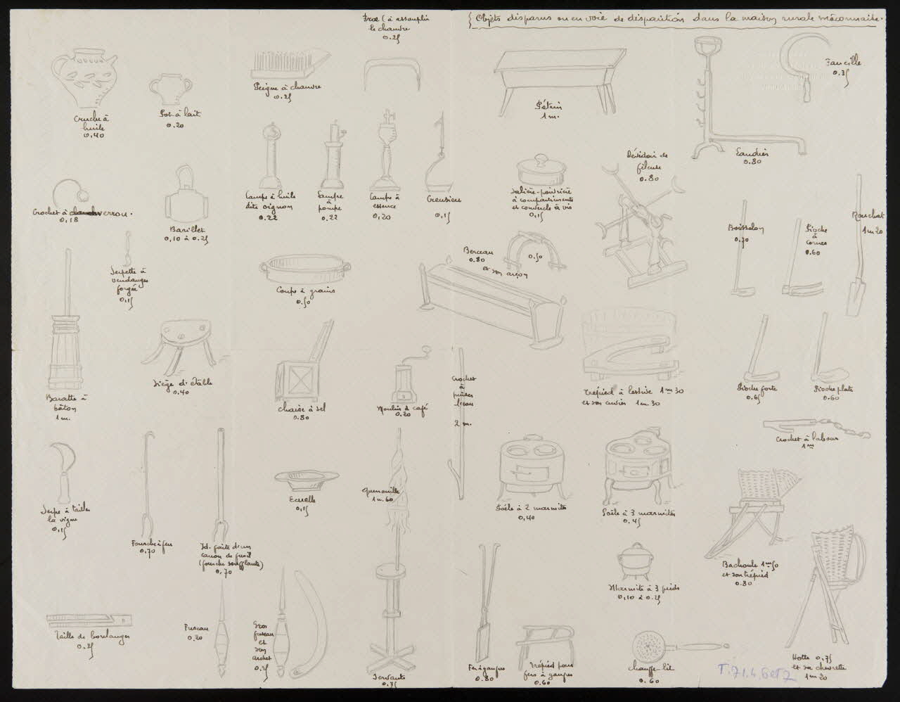 Emile Violet dessin Objets disparus ou en voie de disparition dans la maison rurale mâconnaise. Hurigny 1936 1948.54.1 Photo