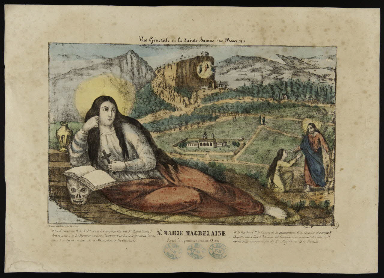 estampe Vue Générale de la Sainte Baume (en Provence)  Ste. MARIE MAGDELAINE  Ayant fait pénitence pendant 33 ans. 1949.12.1 Photo