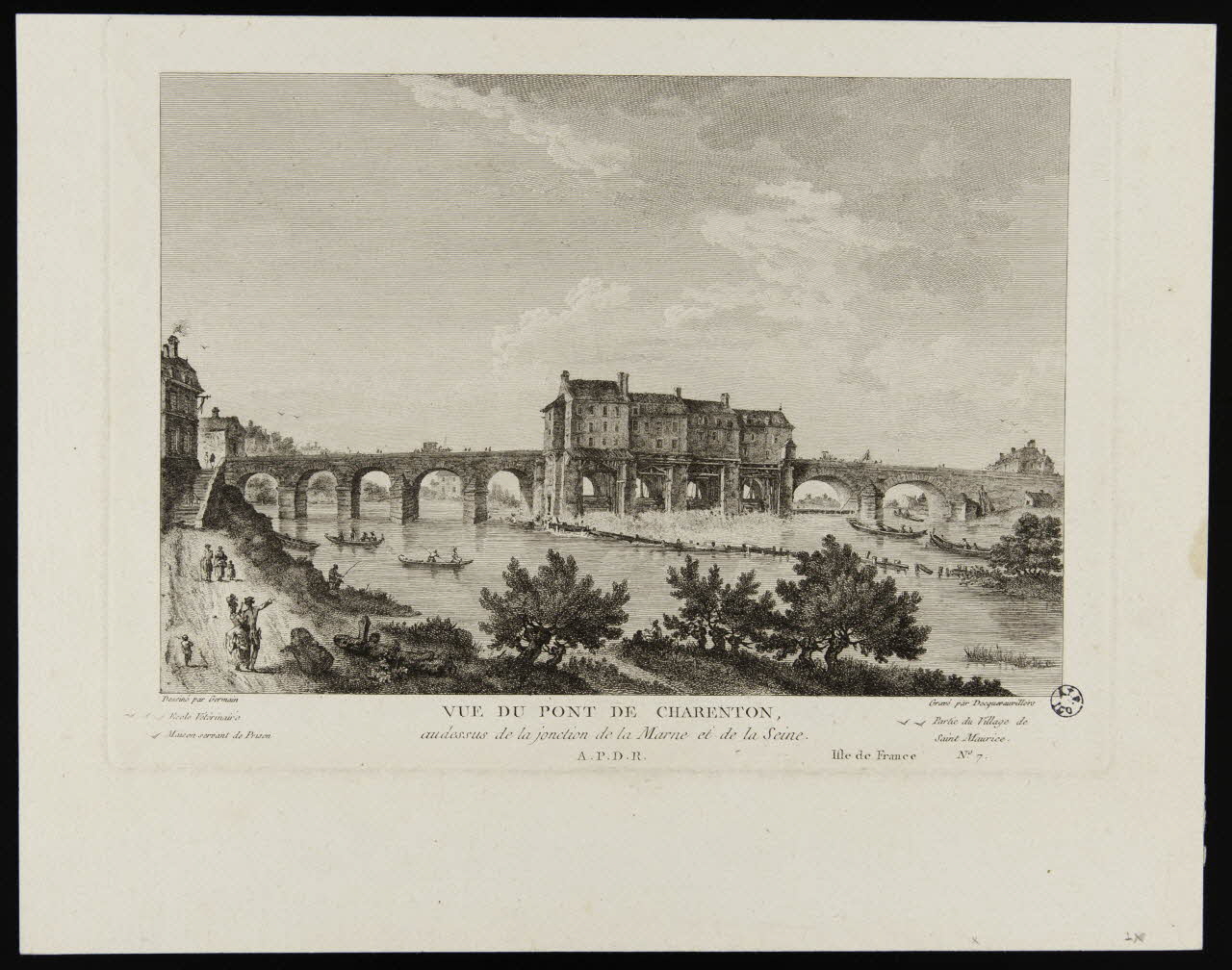 estampe VUE DU PONT DE CHARENTON, audessus de la jonction de la Marne et de la Seine. 1949.31.113 Photo