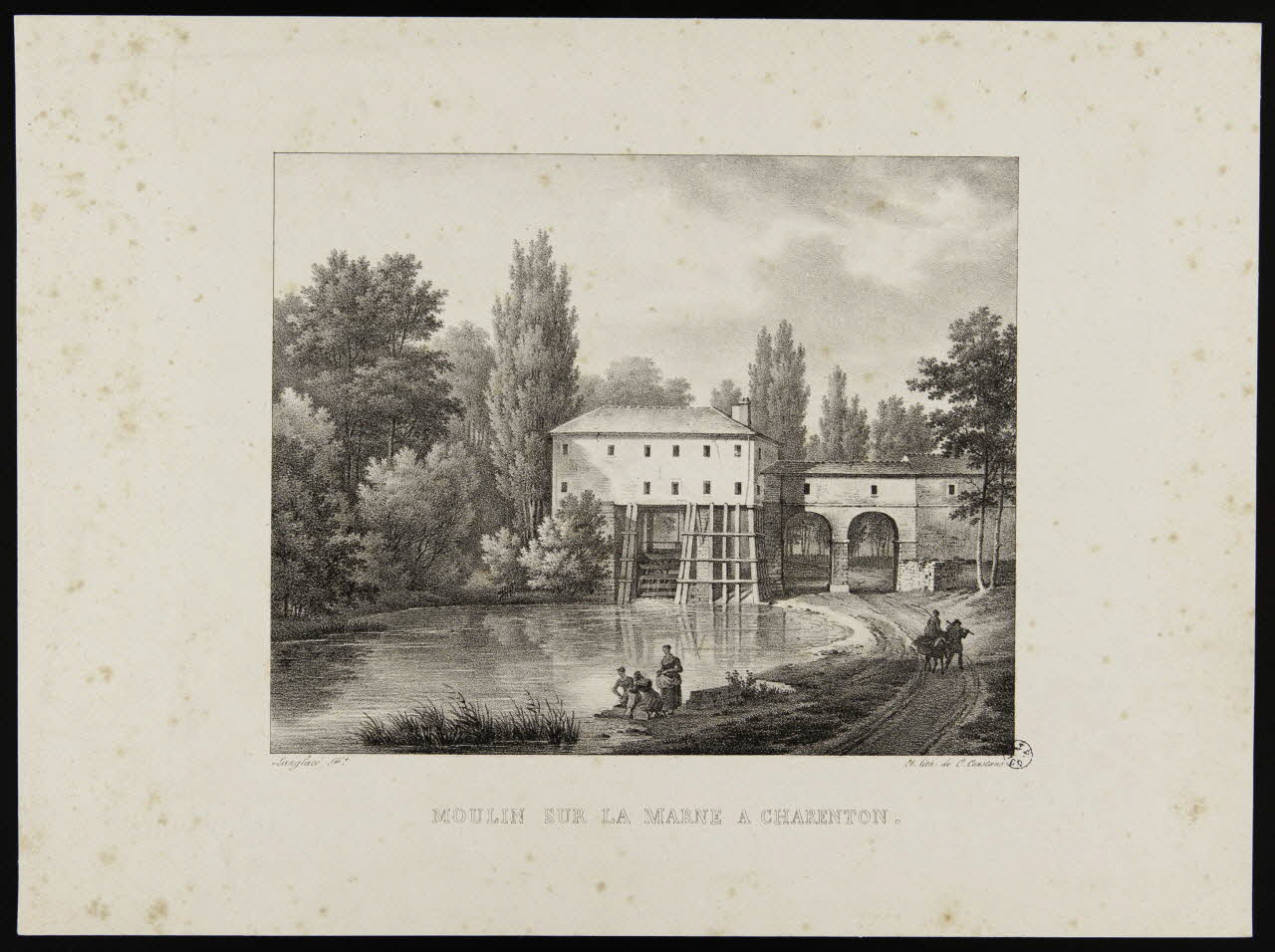 Langlacé Jean ; Constans C. estampe MOULIN SUR LA MARNE A CHARENTON. 1835 1949.31.120 Photo