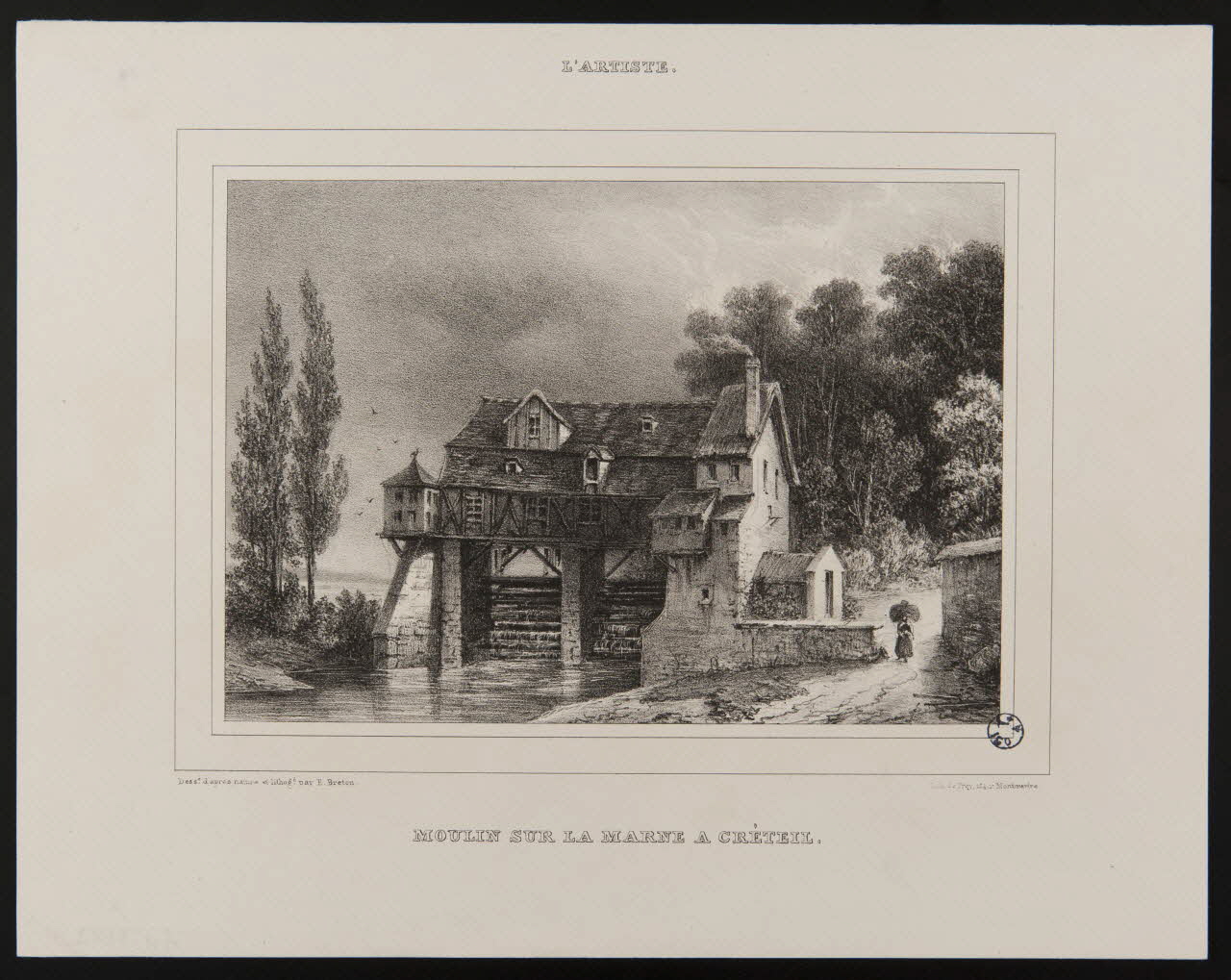 Breton E. ; L'Artiste ; Georges J. Frey estampe MOULIN SUR LA MARNE A CRETEIL. 1837 1949.31.125 Photo