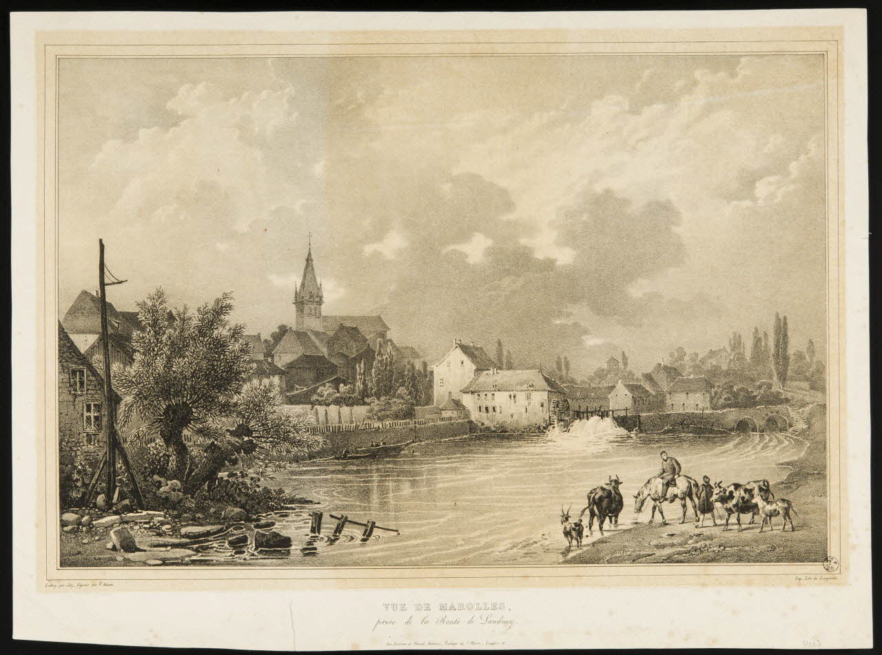 Joly ; Victor Adam ; Langlumé J. ; Saz estampe VUE DE MAROLLES,  prise de la Route de Landrecy 1866 1949.31.144 Photo
