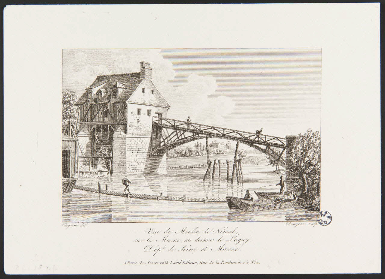 Veyrenc ; Beaujean estampe Vue du Moulin de Noisiel,  sur la Marne, au dessous de Lagny Paris 1837 1949.31.145 Photo